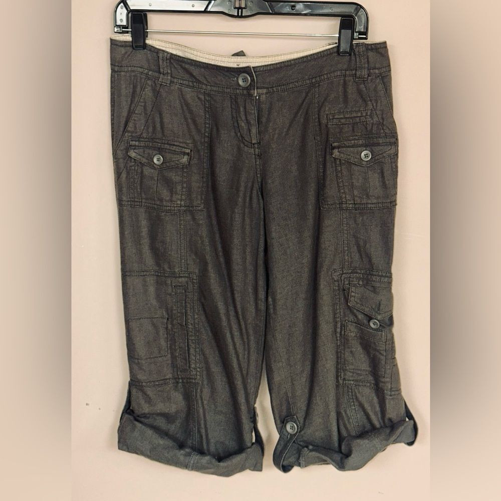 Hei Hei Navy Blue Linen Cropped Cargo Pants